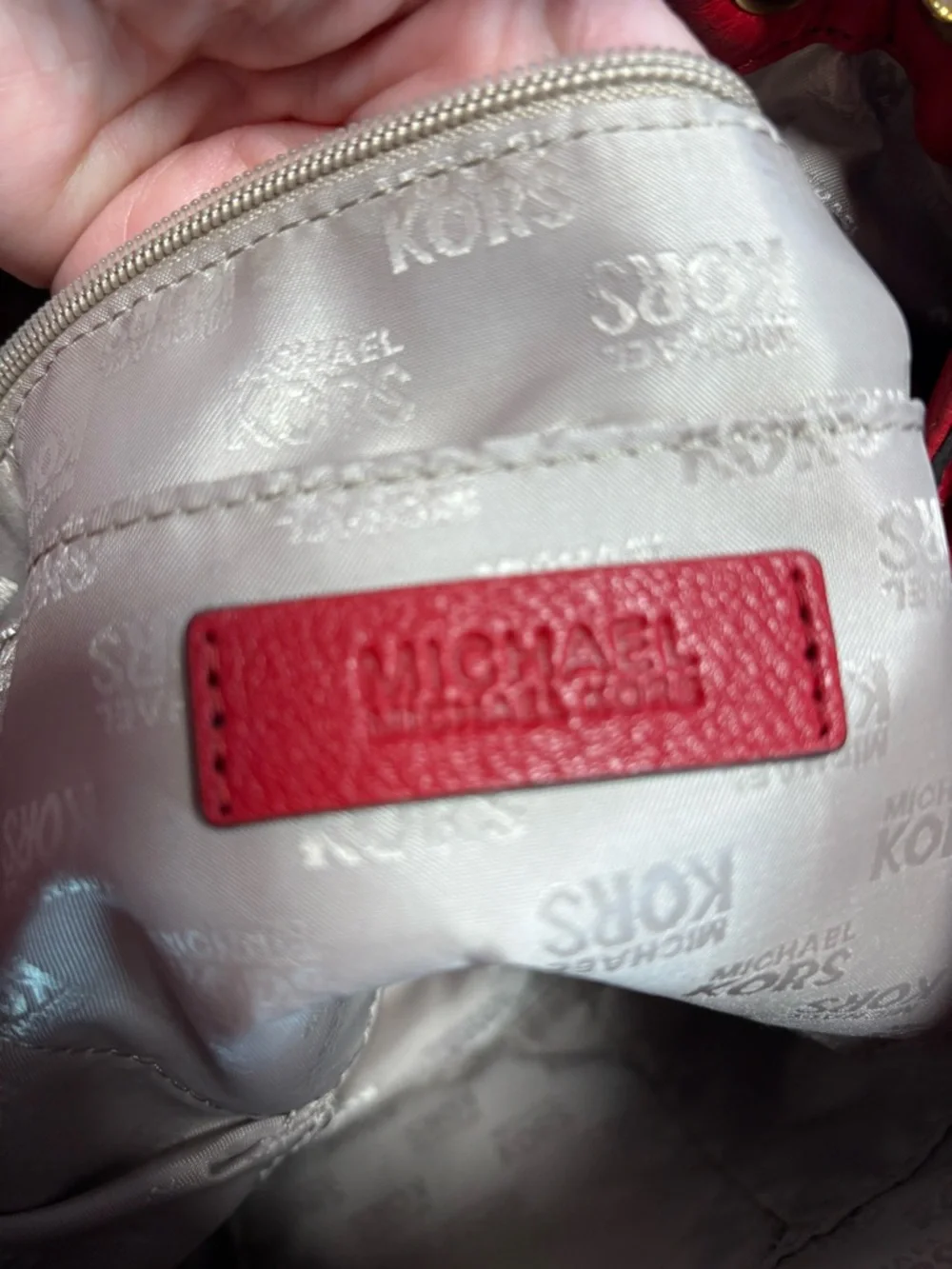 Michael Kors vibrant red  Pebbled Leather Shoulder Bag with Gold Accents - Picture 9 of 14